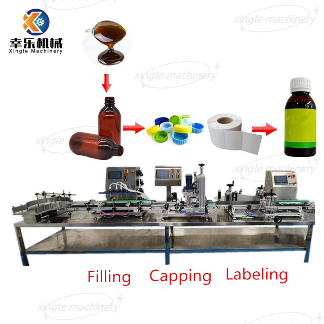 Desktop 4 Heads Liquid Filling Capping And Labeling Machine