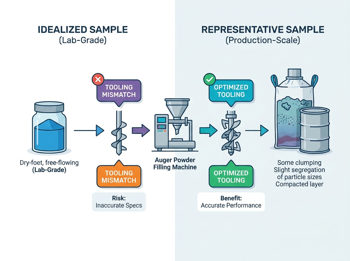 Powder filling trial setup for production accuracy
